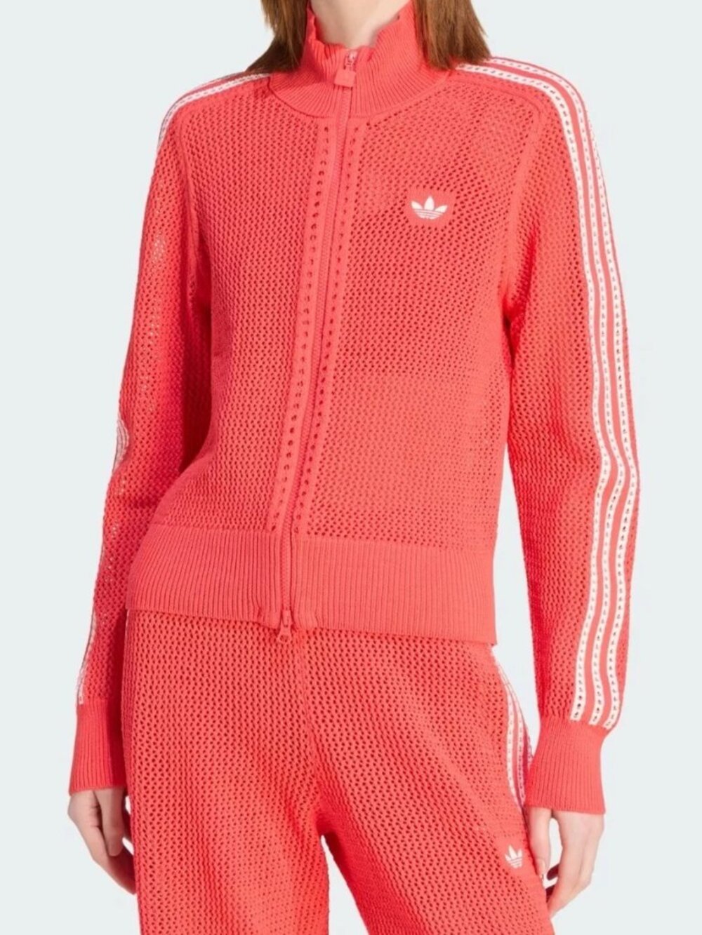 Adidas Originals Women's Red KNITTED CROCHET FIREBIRD TRACK TOP KC6495